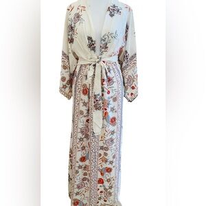 INDIKAH Australia Bohemian Inspired White Floral Maxi Dress W/Birds Size XS
